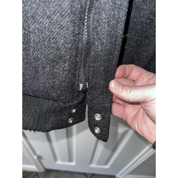 Vintage Woolrich Wool Bomber Jacket M Medium Charcoal Gray Black Plaid Lined - Picture 8 of 15